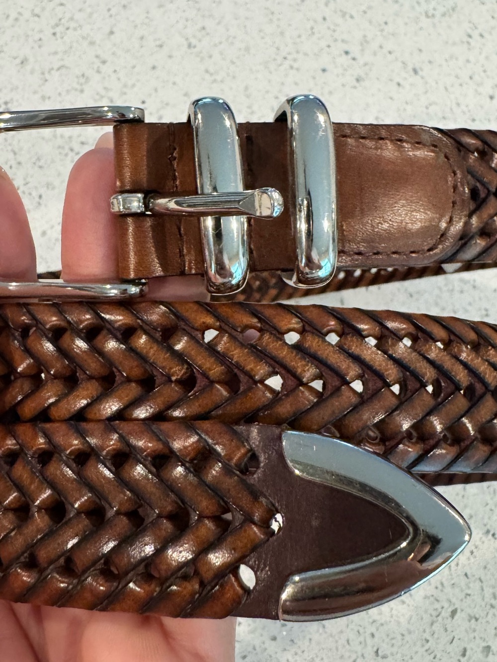 Genuine Leather Woven Braided Brown Belt
